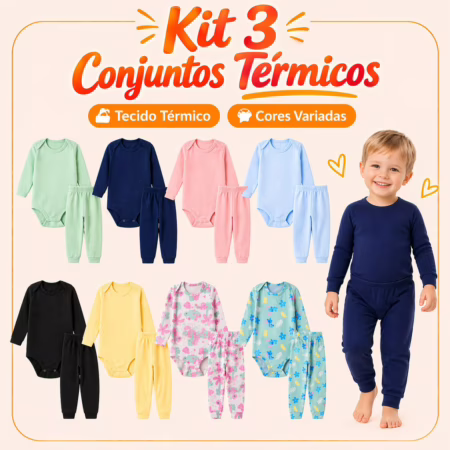 Kit 6 Peças Conjunto Térmico 3 Bodys + 3 Calças Infantil