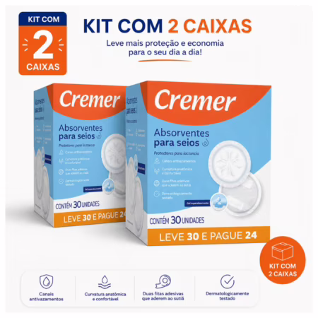 Kit 60 und de Absorvente Descartavéis Para Seios Toque Suave Cremer