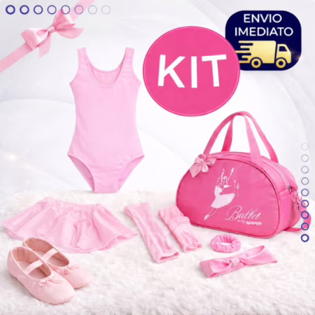 Kit Ballet Feminino Rosa 7 Peças + Bolsa Brinde 2 a 12 Anos