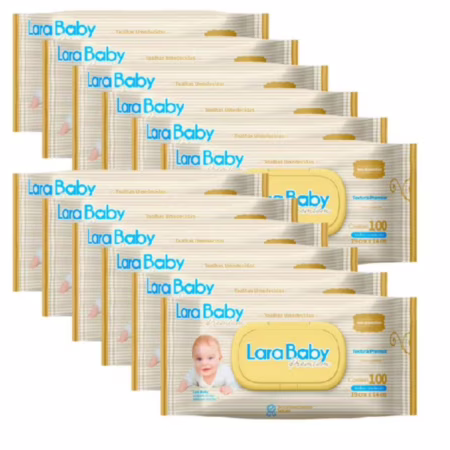 Kit C/12 Lenço Umedecido Lara Baby Premium 100 Unidades Total 1200