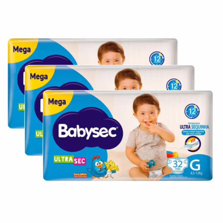 🛍️ Kit Fralda Descartável Babysec Galinha Pintadinha Ultrasec Mega G 32 Tiras - 3 Unidades