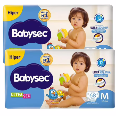 🛍️ Kit Fralda Descartável Babysec UltraSec Hiper M 68 Unidades - 2 Unidades