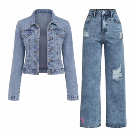 Kit jaqueta jeans + Calça wide leg  infantil Blusa de frio juvenil do 10 aos 16 anos