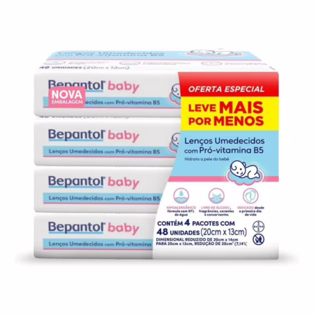 Kit Lenços Umedecidos Bepantol 192 lenços (4 pacotes com 48 un cada)