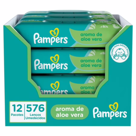Kit Lenços Umedecidos Pampers Aroma de Aloe Vera 576 Unidades (12 pacotes com 48 un cada)