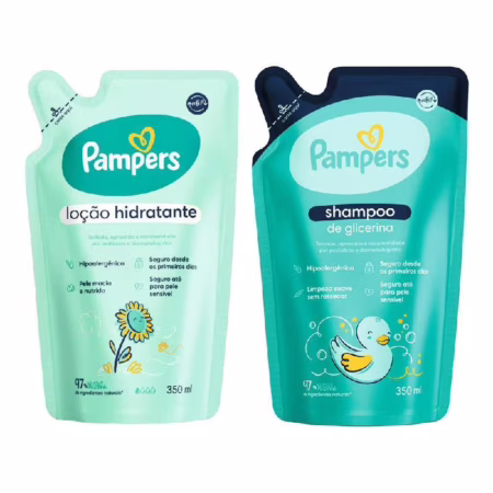 Kit Pampers Refil Shampoo Glicerina 350ml + Loção Hidratante Infantil 350ml