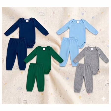 Kit Roupa Bebe 4 Peças Body Manga Longa Mijão Menino Menina Cores Masculinas G-veste De 0 A 12m