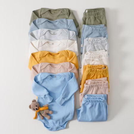 Kit Roupa De Bebe 4 Peças Canelado 2 Conjuntos Body Manga longa E Mijão Enxoval
