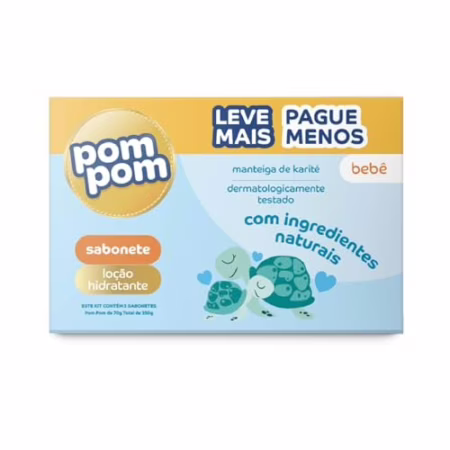 Kit Sabonete em Barra Pom Pom Loção Hidratante com 5 unidades de 70g cada • A