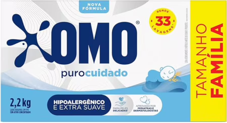 LavaRoupas em Pó Omo Puro Cuidado Caixa 2,2kg Tamanho Família