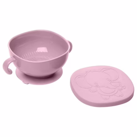LYOR - Bowl com Tampa e Ventosa Baby Elefante Rosa Plástico