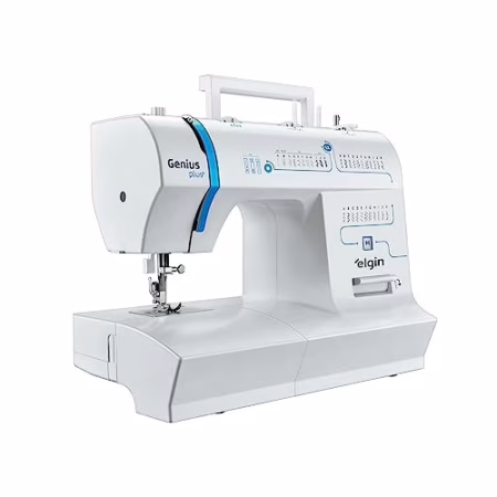 💎 Máquina de Costura Genius Plus Elgin Portátil 31 pontos Agulha Dulpa Branco e Azul 110V