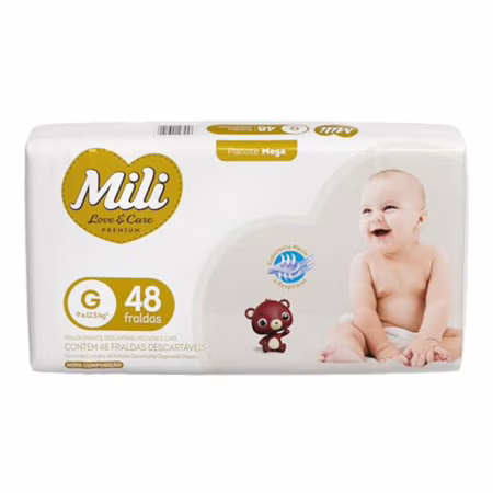 Mili Fralda Infantil Love & Care Tamanho G, Alta Absorção, Ajuste Confortável, 48 Unidades