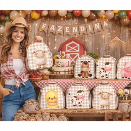 Mochila Fazendinha kit com  10 Infantil para Aniversário Lembrancinha  e Decoração