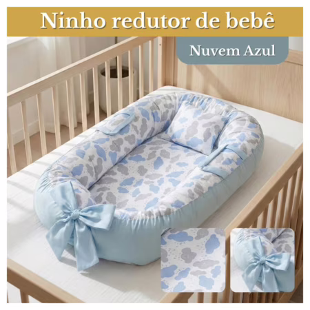 Ninho Redutor Para Bebê Recém-nascido Maternidade Super Macia Conforto E Proteção - Nuvem Azu