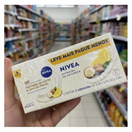 NIVEA Sabonete Vegetal Nutrição Da Natureza Manteiga De Karité & Lima Da Pérsia 80g (6 un.), Limpeza Delicada, Banho, Pele Macia e Hidratada, Fórmula Natural