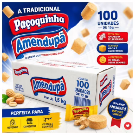 Paçoca Rolha Amendupã Caixa com 100 unidades 1,5Kg