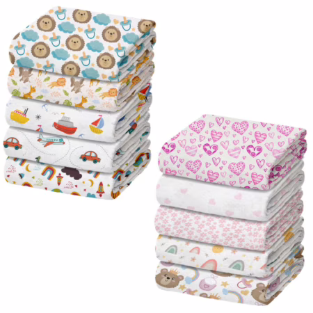 Pacote com 5 Fraldas de Pano de Luxo Marca Minasrey Estampada para Bebês e RecémNascidos 70x70cm 100% Algodão Duplo