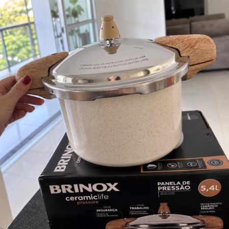 🚨 Panela De Pressão Brinox Vanilla 5,4l Indução Ceramic Life C Creme