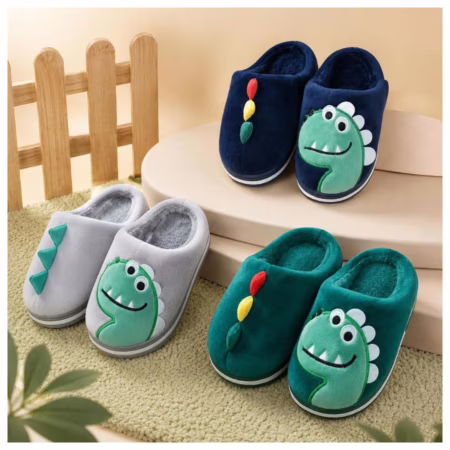 Pantufa Dinossauro De Desenho Animado infantil De Inverno Quente Antiderrapante - Confortável 3d