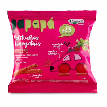Papapá, Palitinho de vegetais infantil (Biscoito), Orgânico, Sabor Beterraba & Grão de Bico, 20g, Roxo