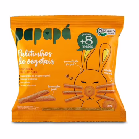 Papapá, Palitinho de vegetais infantil (Biscoito), Orgânico, Sabor Cenoura, 20g