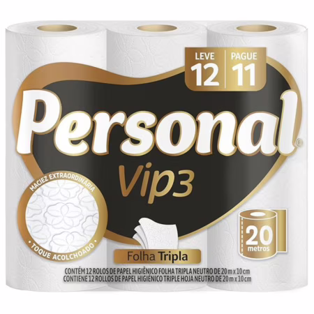 Personal Papel Higiênico Vip Folha Tripla Com 12 Rolos De 20M