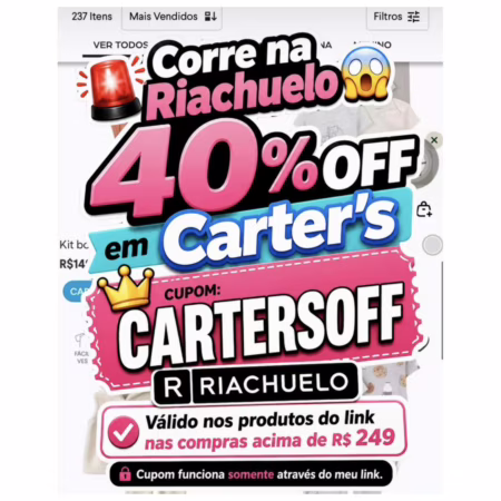 Quem compra roupa infantil sabe como Carter’s pesa no orçamento… então aproveita esse cupom.