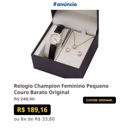 Relogio Champion Feminino Pequeno Couro Barato Original