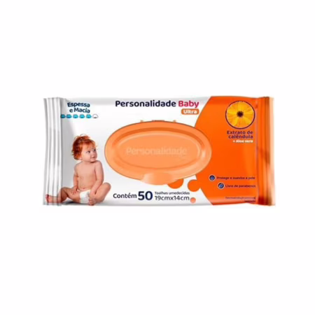 Toalha Umedecida Personalidade Baby Ultra Extrato de Calêndola e Aloe Vera 50 unidades 19cm X 14cm