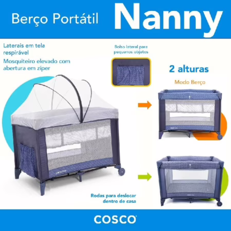😍 Berço Nanny, Cosco, Azul Rajado • A