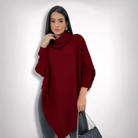Blusa De Frio Poncho Bico Tricot Manga Longa Cardigan Gola