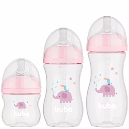 Buba, Kit 3 Mamadeiras Easy Flow  Elefante Rosa 120/270/330ml!
