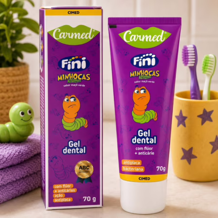 Carmed Fini Minhocas Gel Dental com Flúor Sabor Maçã Verde 70g