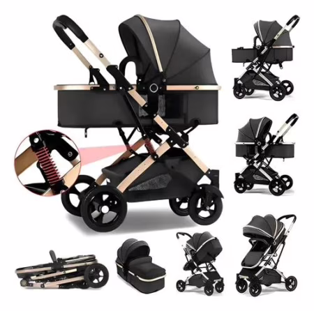 🛍 Carrinho Bebê 3 Em 1 Dobrável Preto