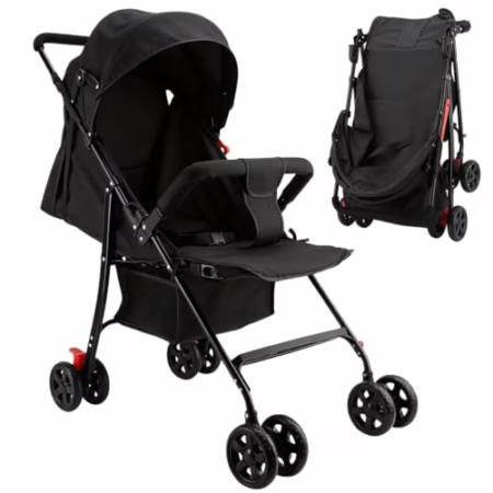 🛍️Carrinho de Bebê Kidino Essencial Preto Reclinável 3 Posições Compacto Leve com Alça de Transporte