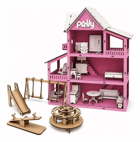 Casinha De Bonecas Com Moveis Parquinho Casa Em Mdf