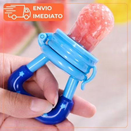 🛍️ Chupeta Alimentação Infantil Mordedor Bebê Silicone Porta Frutas Introdução Alimentar Azul e Rosa