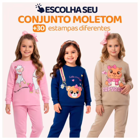 Conjunto Moletom Infantil Menina Criança Blusa e Calça Manga Longa Roupa de Frio Inverno Feminino Agasalho Estampa L08 01 ao 08