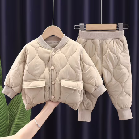 🛍️ Conjuntos De Roupa Exterior Para Meninos Casaco Quente Fofa Infantil Sólida Calças Longas 2pcs/Set Outfit Algodão