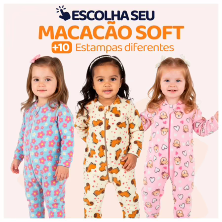 Escolha Seu Macacão Bebe Menina Roupa Inverno Soft Peluciado Com Zíper Quentinho Confortável Capivara, Urso, Flores L09