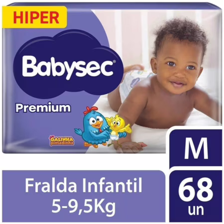 Fralda Babysec Premium Hiper M 5 a 9,5kg 68 Unidades