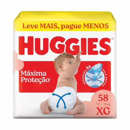 Fralda Descartável Huggies Máxima Proteção Tamanho XG 58 unidades
