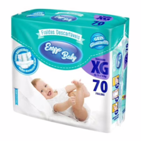Fralda Descartável Infantil Enzzo Baby Pacotão Diurna Noturna com Fita (XG: 70 Fraldas)