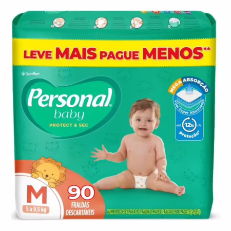 Fralda Infantil Baby Protect & Sec 90 Uni Tamanho M Personal Médio (m) Sem Gênero