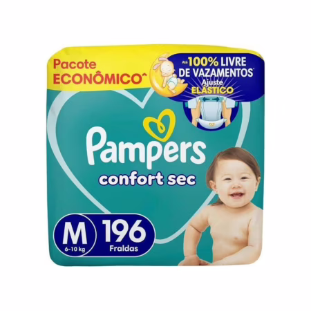 Fralda Pampers Confort Sec M com 196 tiras • A