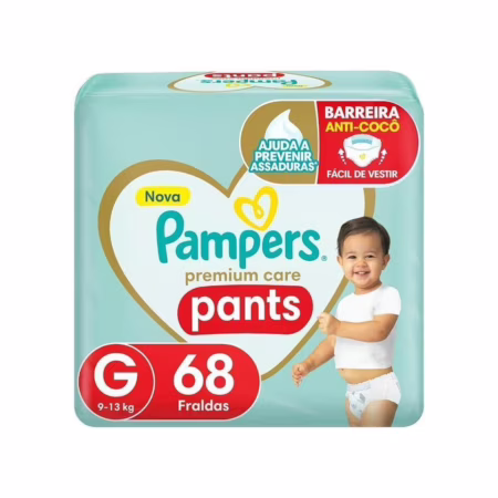 Fralda Pampers Pants Premium Care G com 68 tiras