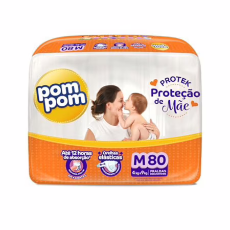 Fralda Pom Pom Protek Proteção de Mãe Hiper M 80 Unidades