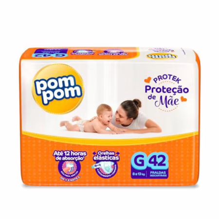 Fralda Pom Pom Protek Proteção de Mãe Mega G 42 Unidades