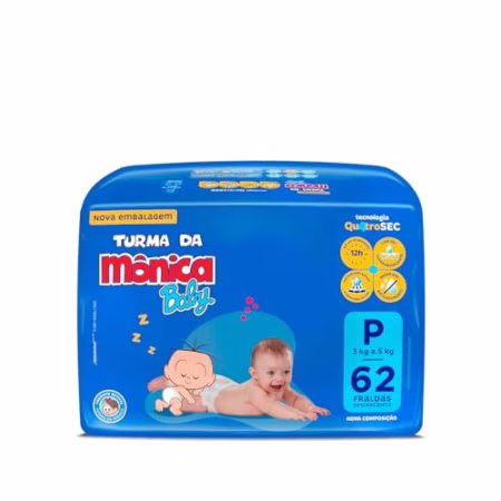🛍️ Fralda Turma da Mônica Baby Mega P (62 Unidades)